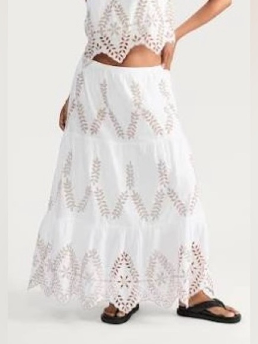 F&F edit pure cotton  embroidered tiered maxi skirt